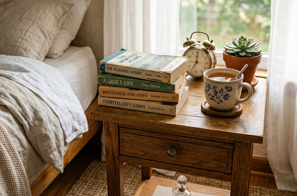 Libri aperti con luce mattutina naturale per lettura rilassante